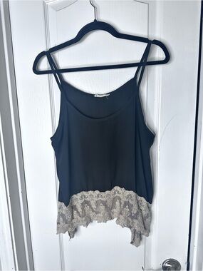 Y2K Haute Society Black Camisole with Cream Lace Hem